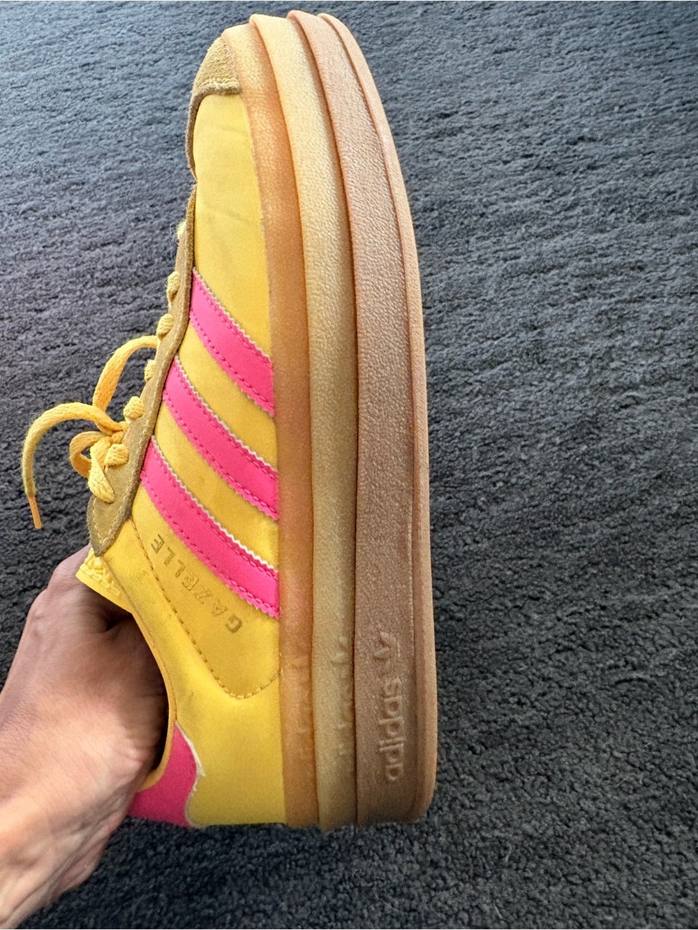 adidas Gazelle Women’s Yellow with Pink Accent Sneakers - Picture 5 of 6